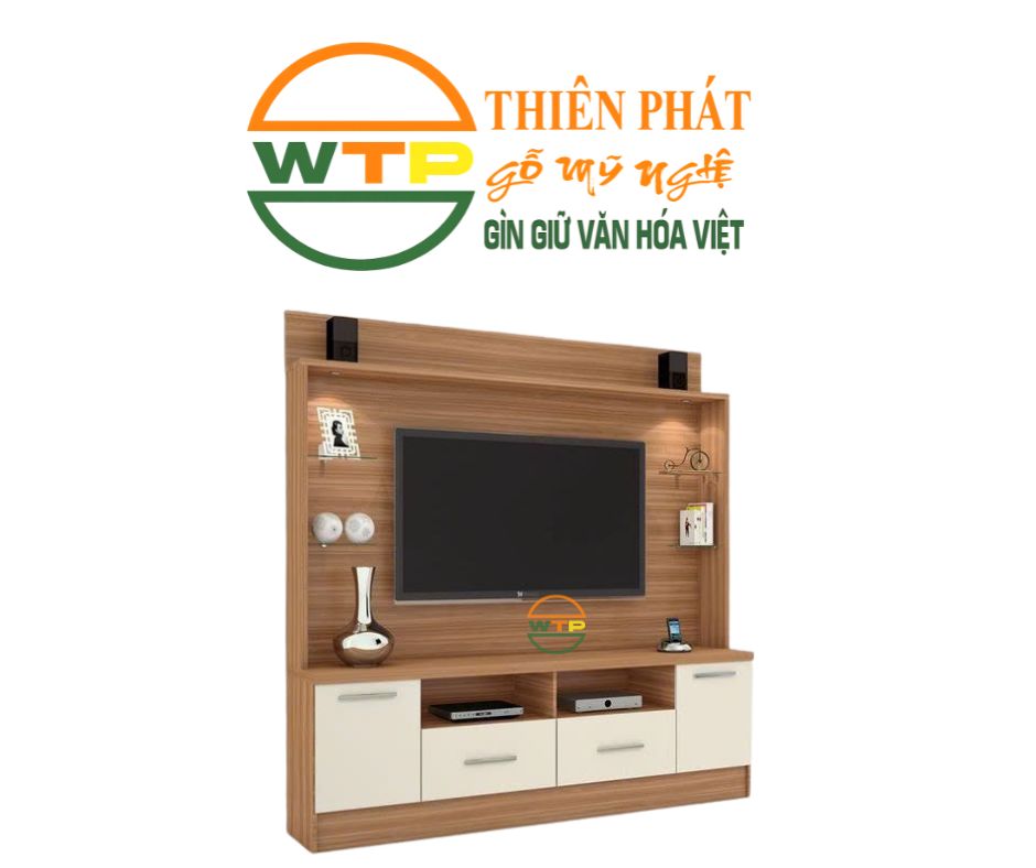 Kệ tivi kết hợp vách trang trí gỗ Thiên Phát VN02